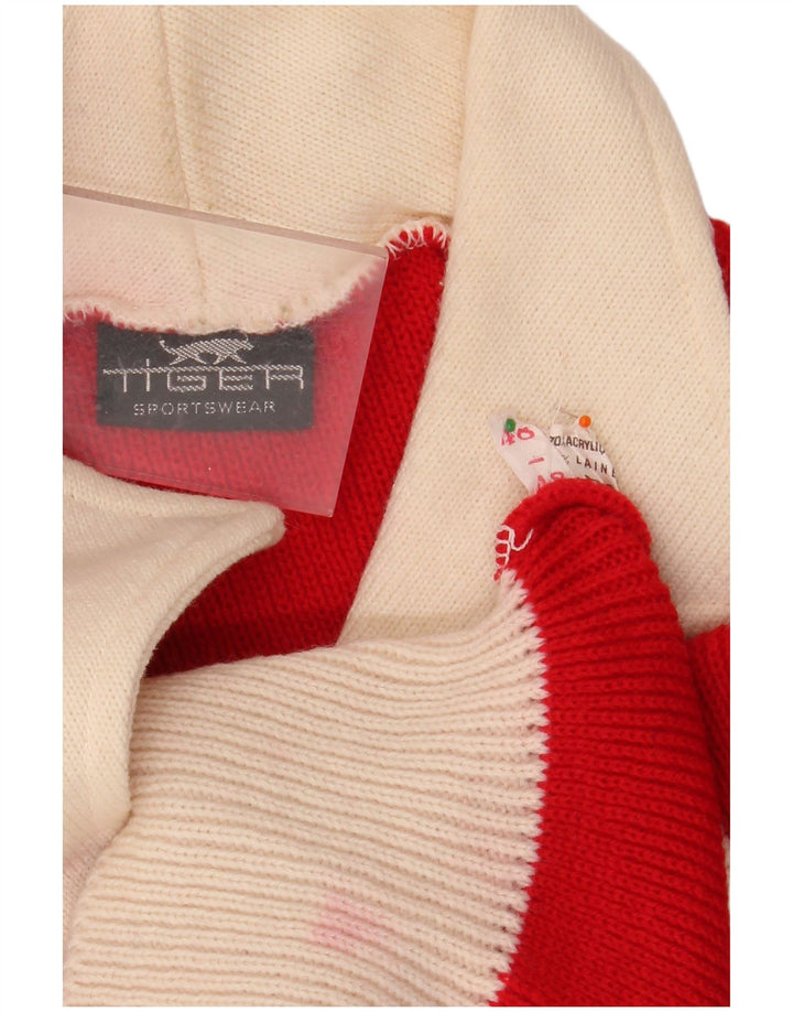 ВИНТАЖНЫЙ женский свитер с воротником поло IT 48 XL, красный акрил с цветными блоками