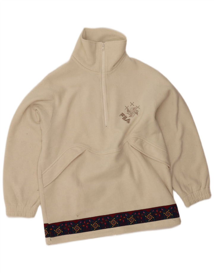 Женский флисовый джемпер FILA с графическим рисунком и воротником-молнией IT 46, большой белый с геометрическим узором