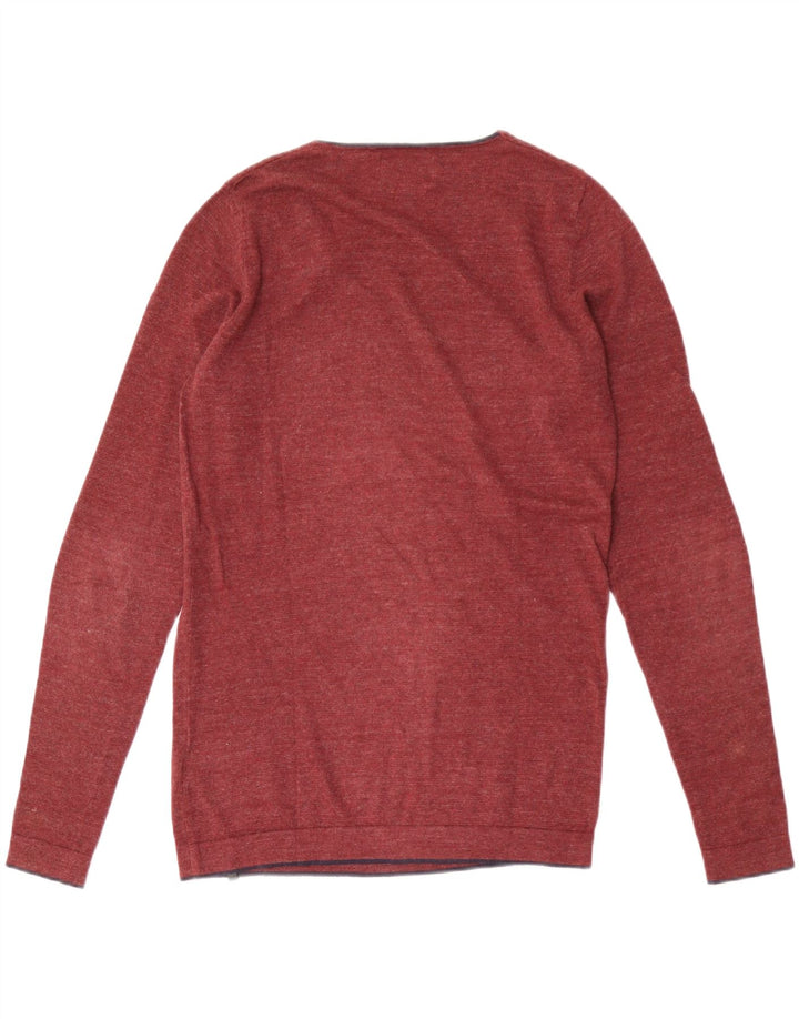 JACK & JONES Мужской джемпер с v-образным вырезом, маленький темно-бордовый хлопковый свитер