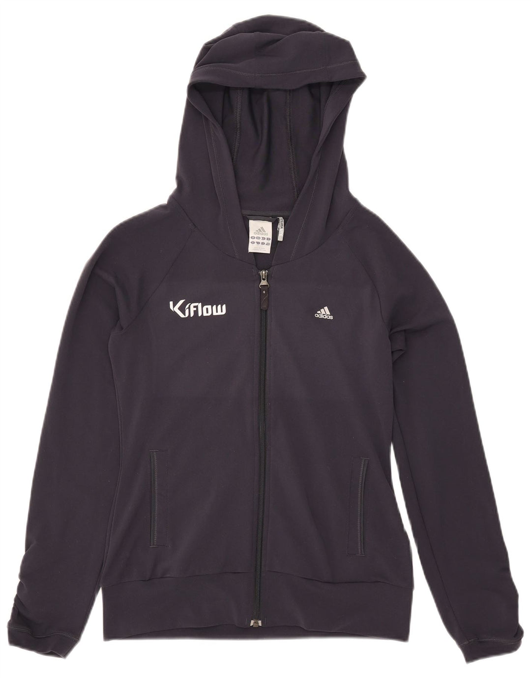 Женский свитер с капюшоном Adidas на молнии с графическим рисунком UK 12, средний темно-синий, полиэстер