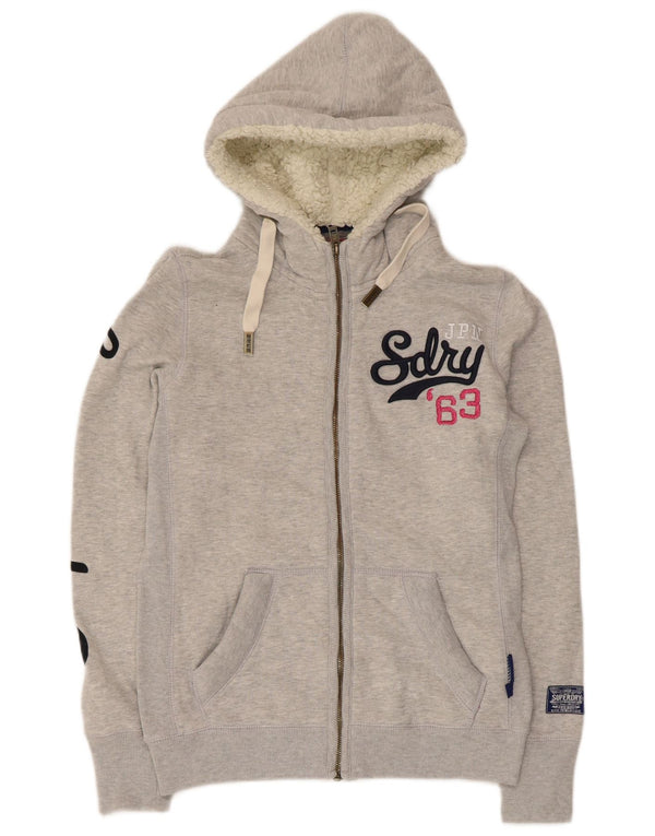 Женский свитер с капюшоном на молнии с графическим рисунком Superdry UK 12, хлопковый средний серый цвет