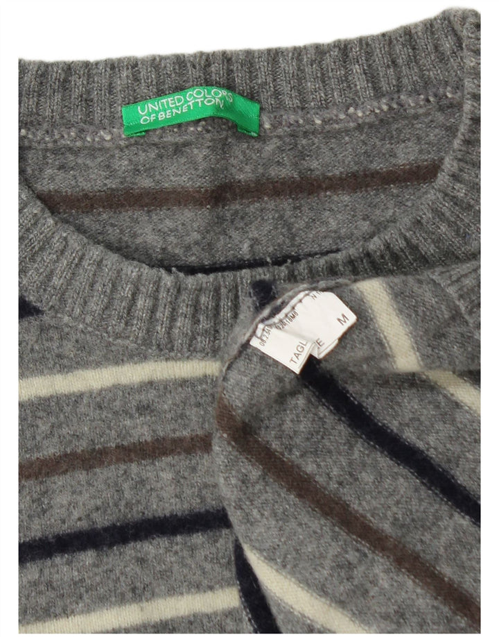 Мужской джемпер с круглым вырезом Benetton, средний серый в полоску