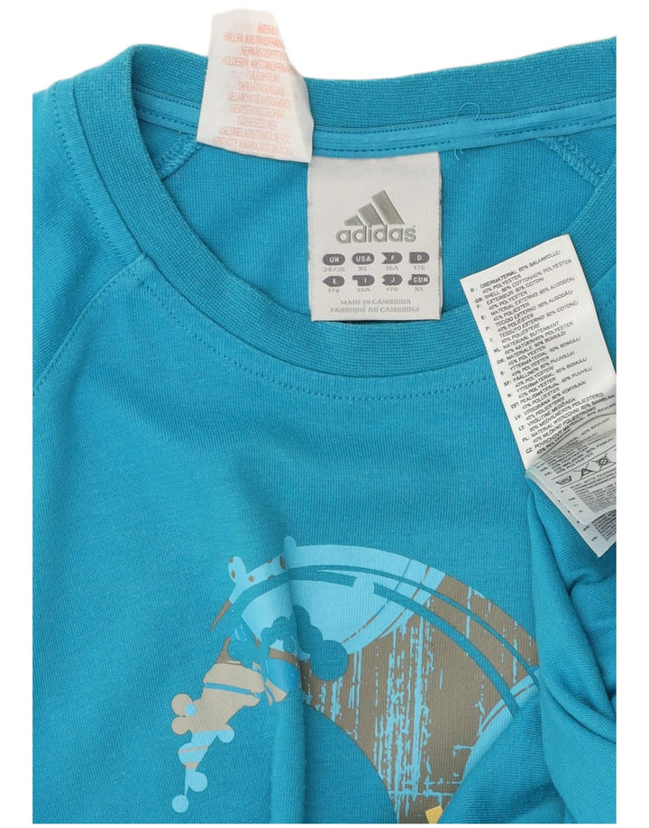 Футболка Adidas с рисунком для мальчиков, топ 15-16 лет, синий полиэстер