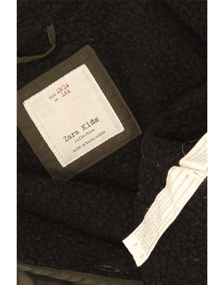 Стеганая куртка на подкладке с капюшоном Zara для мальчиков 13–14 лет, полиэстер цвета хаки