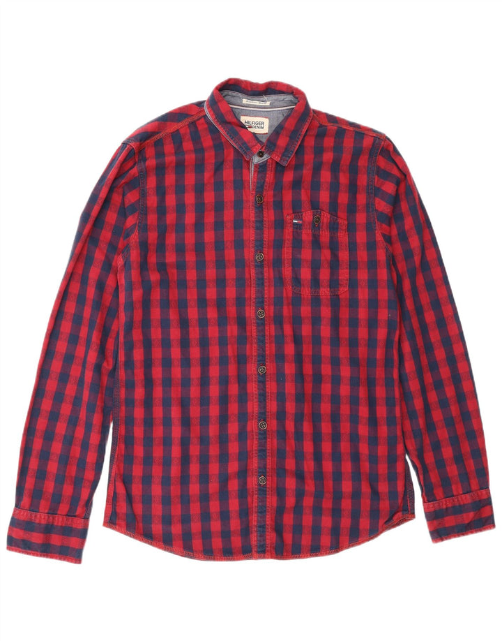 Tommy Hilfiger Мужская рубашка стандартного кроя, маленькая красная клетка, хлопковая