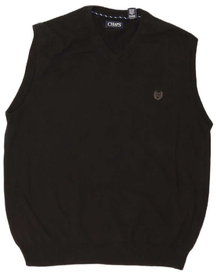 CHAPS Mens Vest Tank Top XL Black Cotton