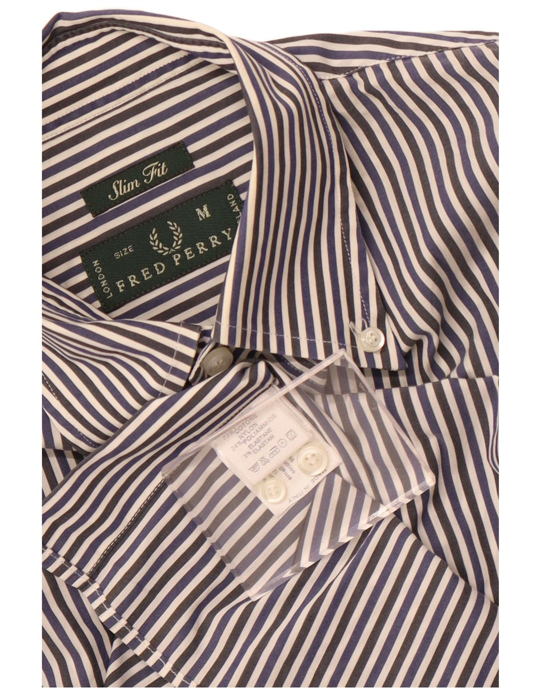 Мужская рубашка узкого кроя Fred Perry среднего размера, темно-синяя, хлопковая в тонкую полоску