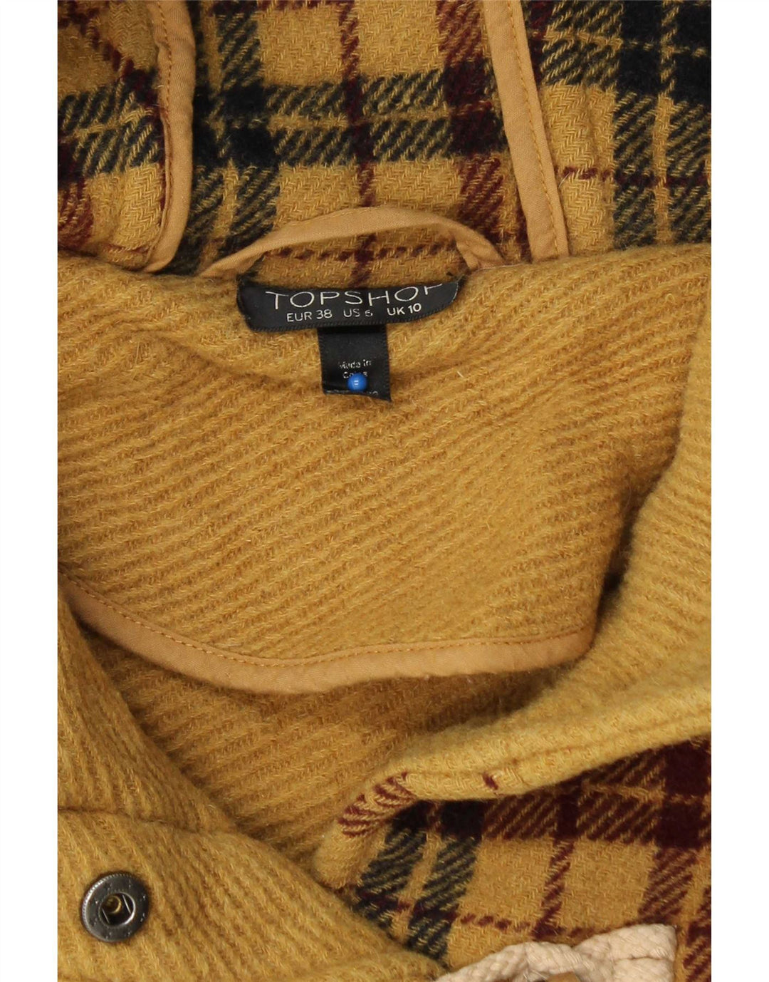 Женская дафлкот с капюшоном Topshop UK 10, маленькая шерстяная желтая клетка