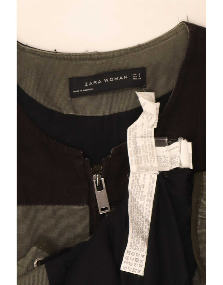 Женская куртка Zara UK 10, маленькая, цвет хаки, вискоза с цветными блоками