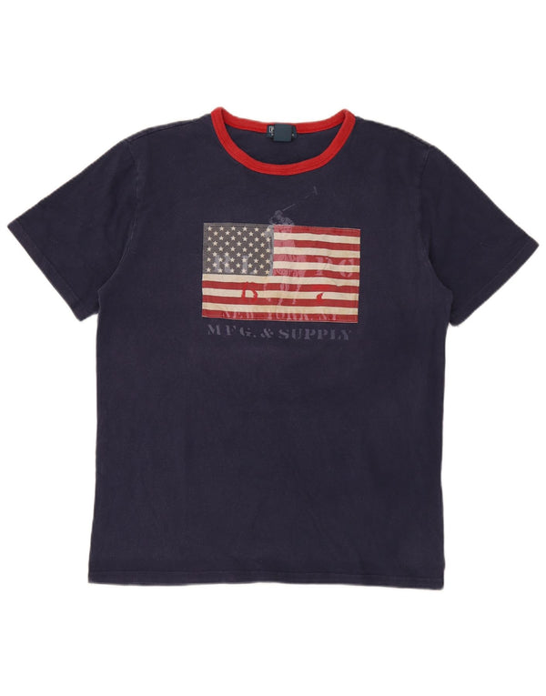 Футболка с рисунком Polo Ralph Lauren для мальчиков, топ 15–16 лет, темно-синий, хлопок, размер XL