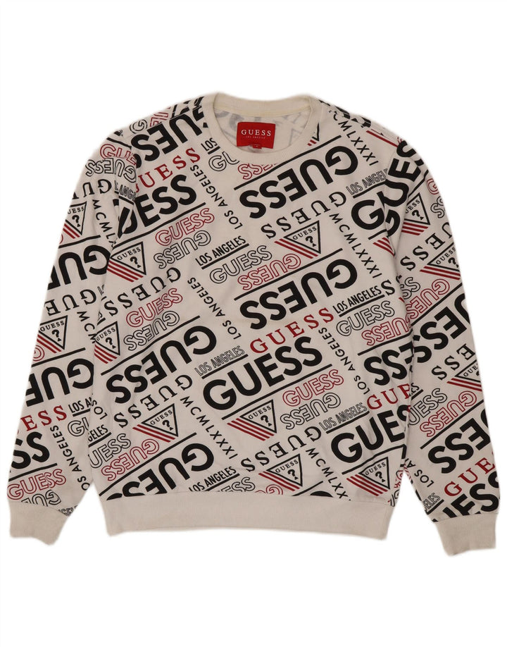 Мужской свитшот Guess с рисунком, хлопковый джемпер среднего размера, белый цвет