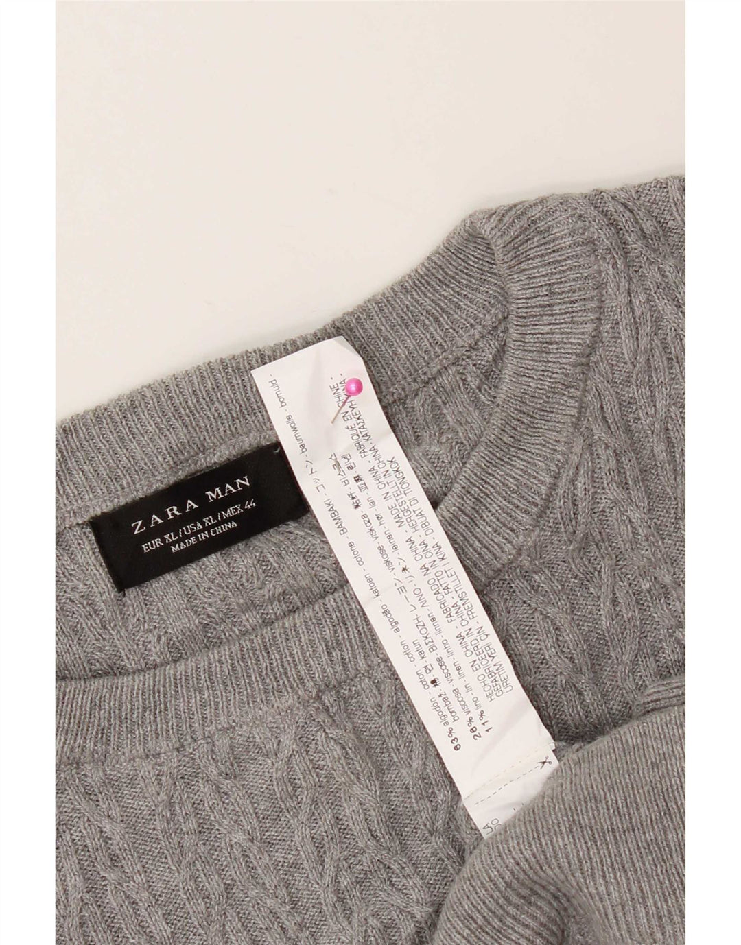 Мужской джемпер с круглым вырезом Zara XL, серый хлопок