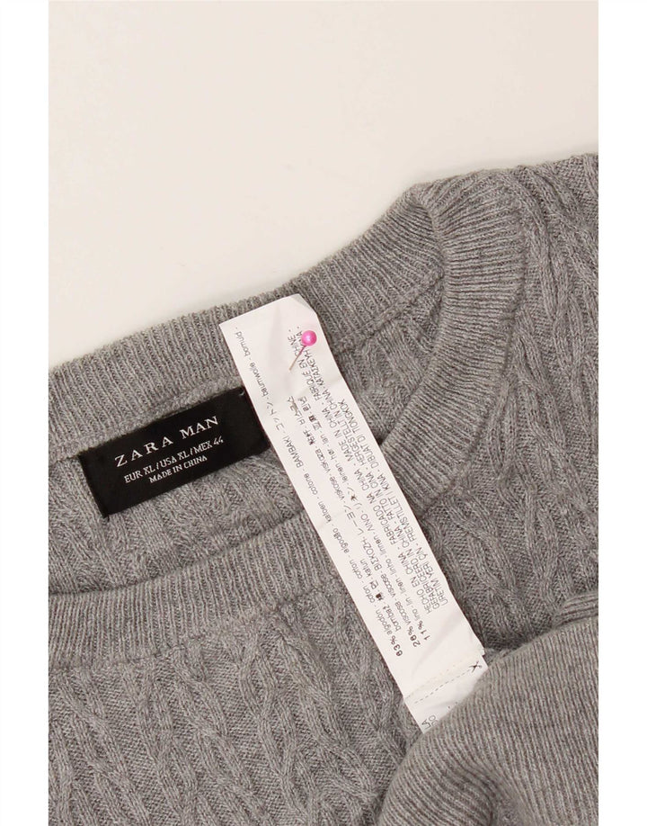 Мужской джемпер с круглым вырезом Zara XL, серый хлопок