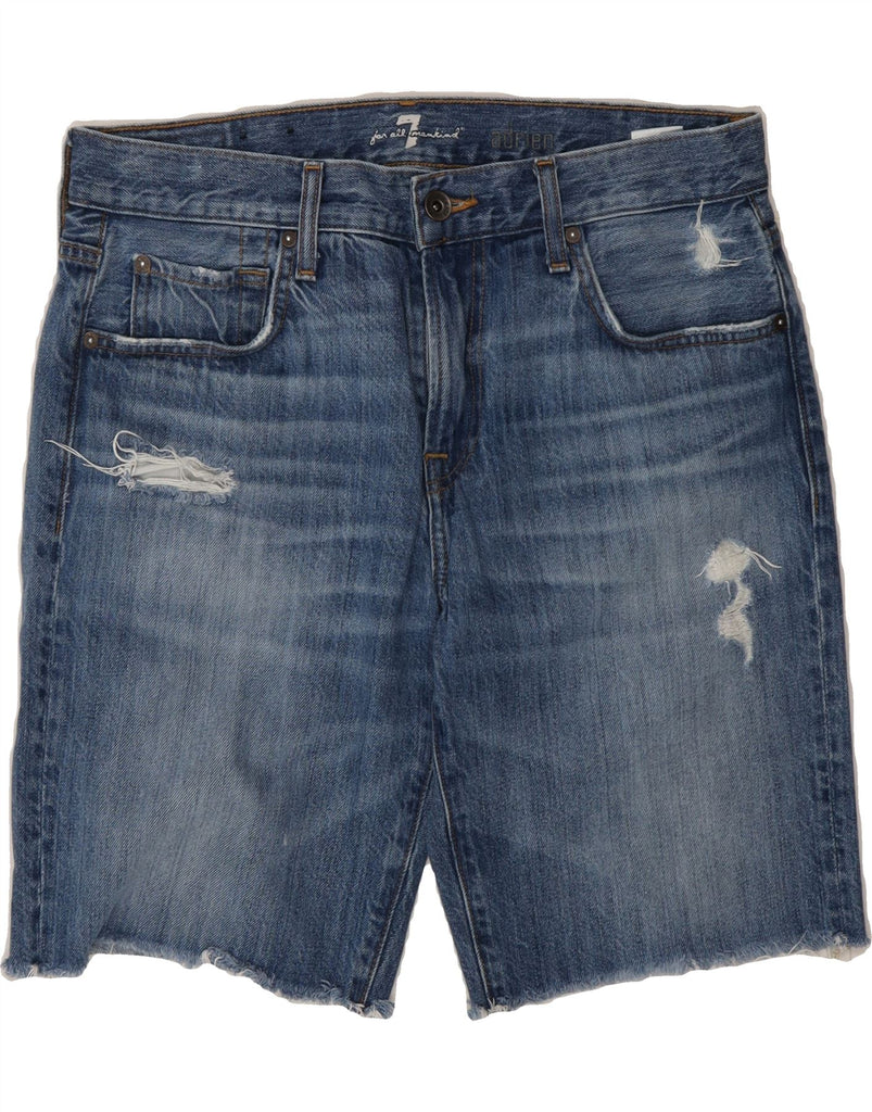 7 FOR ALL MANKIND Mens Distressed Denim Shorts W32 Medium Blue Cotton Vintage 7 For All Mankind and Second-Hand 7 For All Mankind from Messina Hembry 