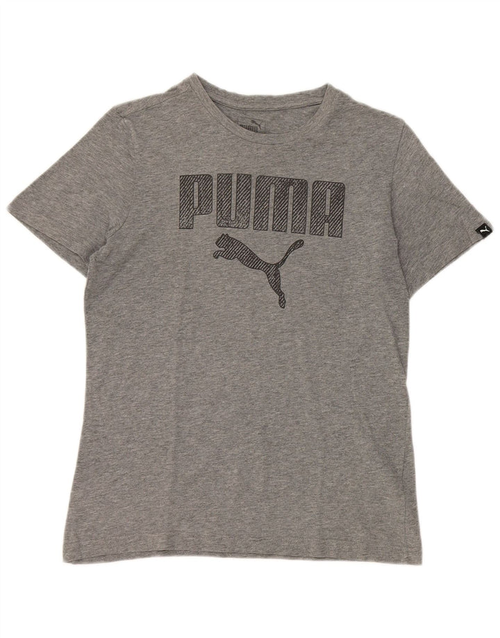Футболка с рисунком Puma для мальчиков, топ 12–13 лет, серая в крапинку
