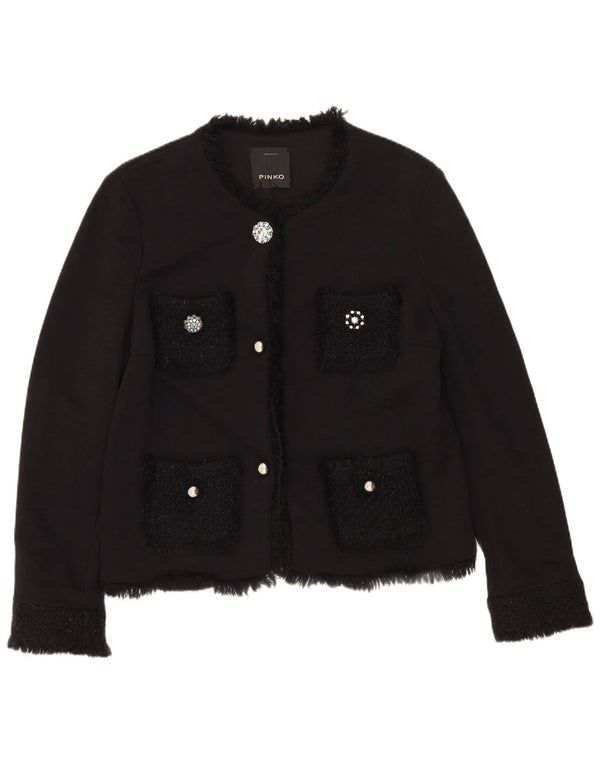 Pinko Womens 3 Button Blazer Jacket UK 12 Medium Black Cotton