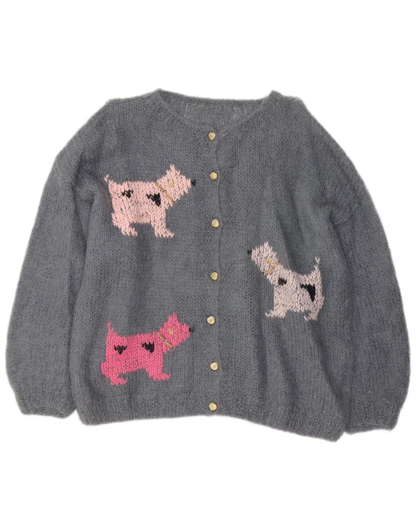 Винтажный женский кардиган с графическим рисунком, Великобритания, 20, 2XL, серый, новинка с животным принтом