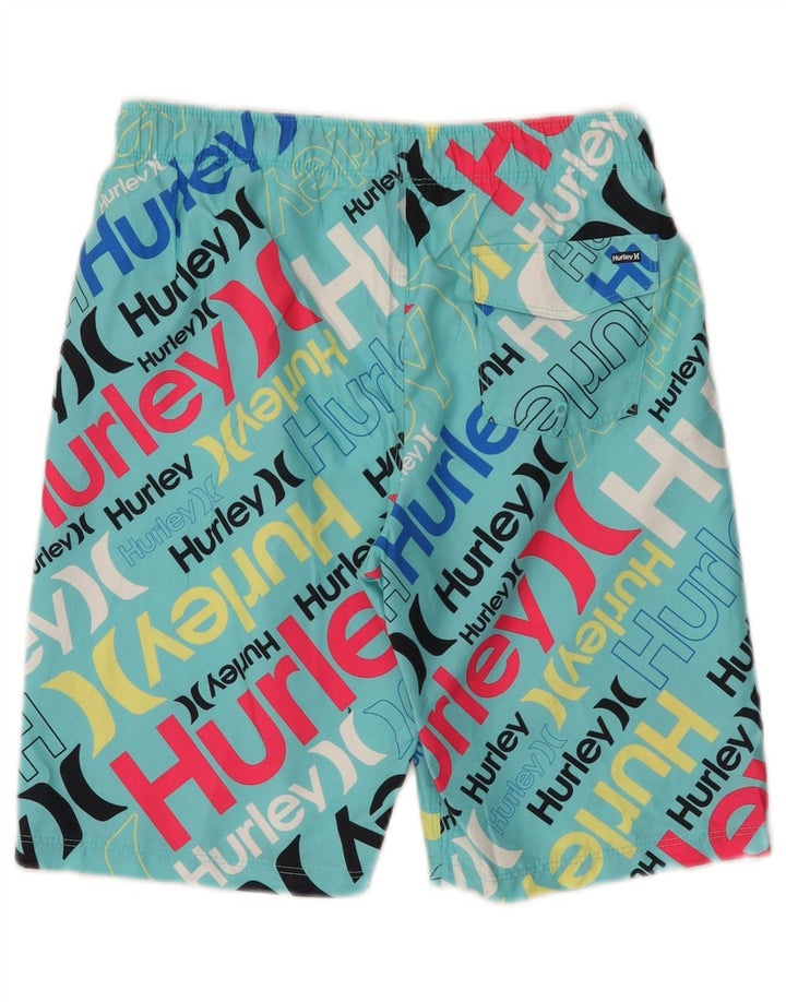 Шорты для плавания Hurley для мальчиков с рисунком, 12–13 лет, большие, бирюзовые, полиэстер