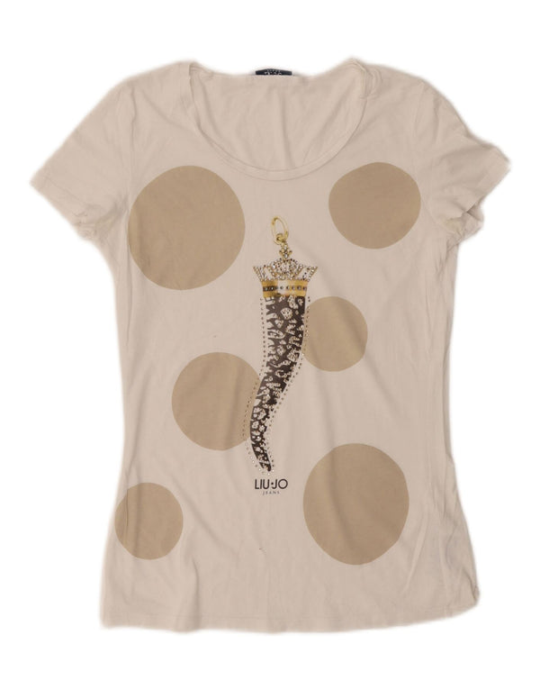 Женская футболка Liu Jo с рисунком Top UK 12, средний белый цвет, хлопок с геометрическим рисунком