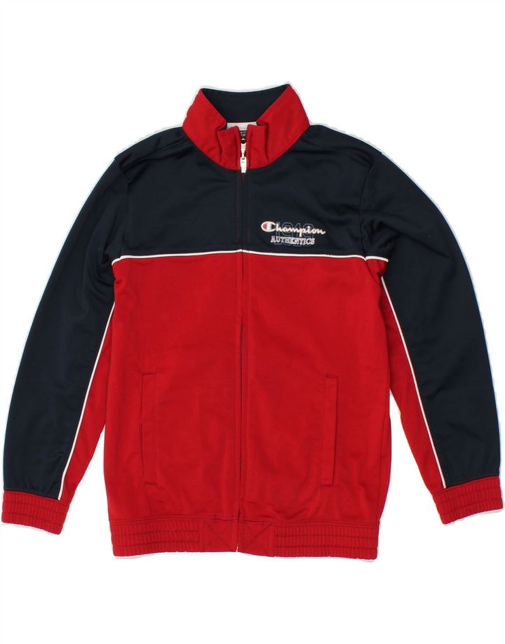 CHAMPION Boys Graphic Tracksuit Top Jacket 7-8 Years Small Red Colourblock Vintage Champion and Second-Hand Champion from Messina Hembry 