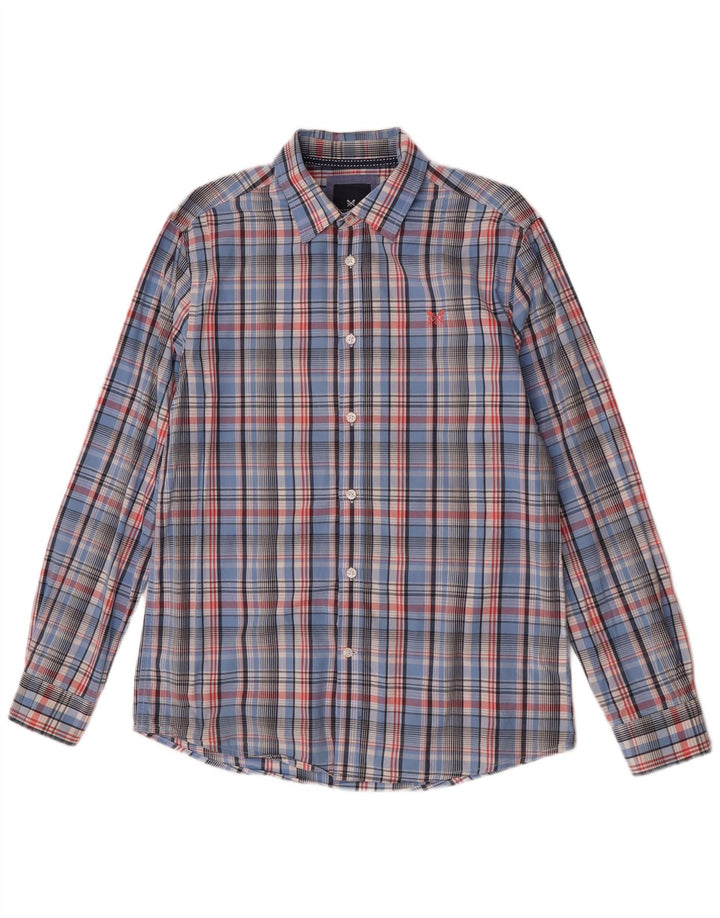 Crew Clothing Мужская классическая рубашка маленького размера из хлопка в клетку синего цвета