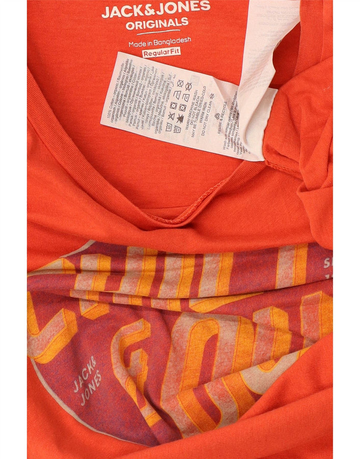 Мужская футболка с рисунком JACK & JONES стандартного кроя, хлопковый топ среднего оранжевого цвета