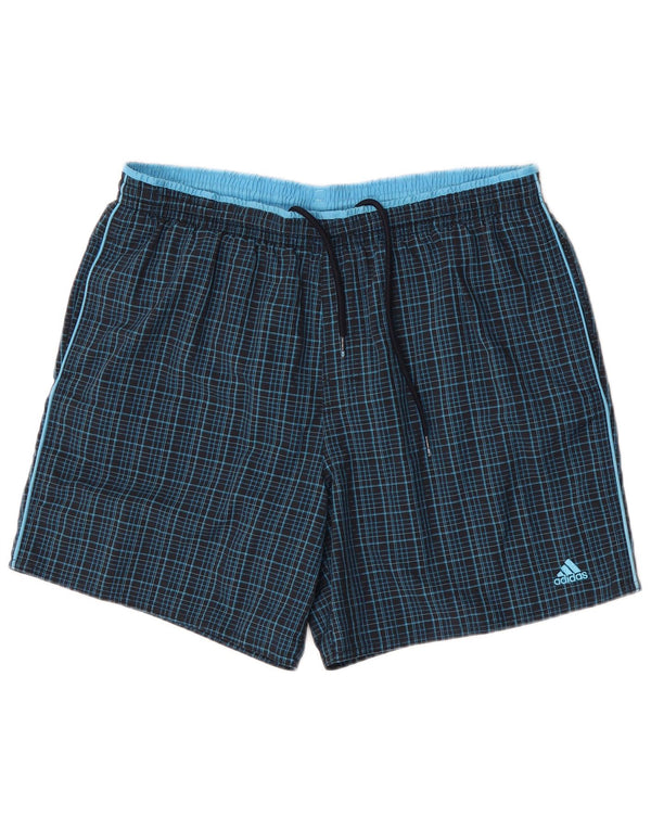 Adidas Mens Swimming Shorts Large Navy Blue Check Nylon Sports