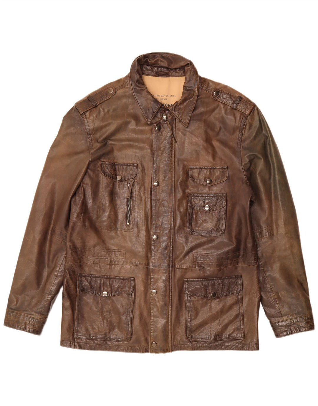 MILESTONE Мужская кожаная куртка в стиле милитари, размер 54 XL, коричневая кожа
