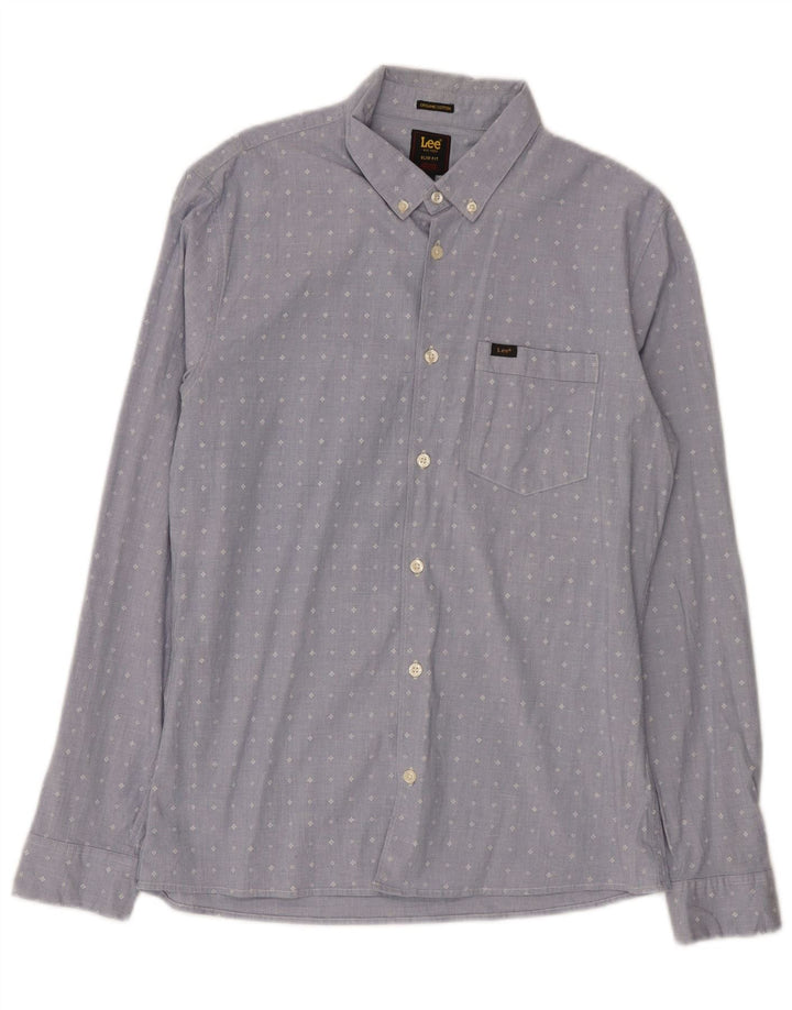 Мужская рубашка Lee Slim Fit, хлопок среднего синего цвета с геометрическим рисунком