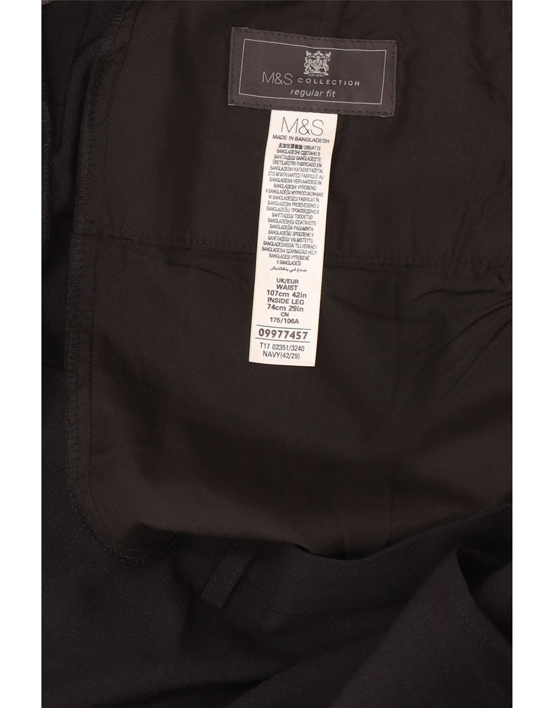 MARKS & SPENCER Мужские костюмные брюки стандартного кроя W42 L29 Темно-синий полиэстер