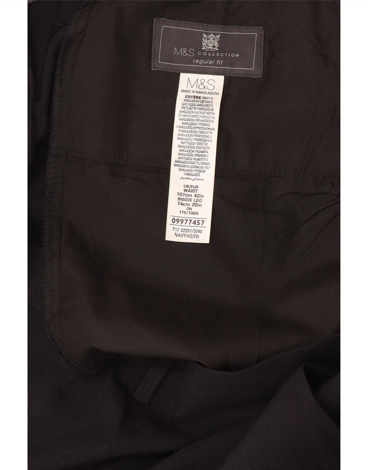 MARKS & SPENCER Мужские костюмные брюки стандартного кроя W42 L29 Темно-синий полиэстер