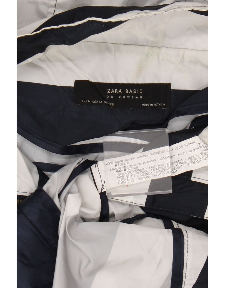 Женская дождевик с капюшоном Zara UK 14, средний темно-синий в полоску, полиэстер