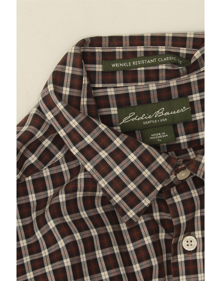Мужская высокая рубашка классического кроя Eddie Bauer, большая коричневая хлопковая клетка в мелкую клетку