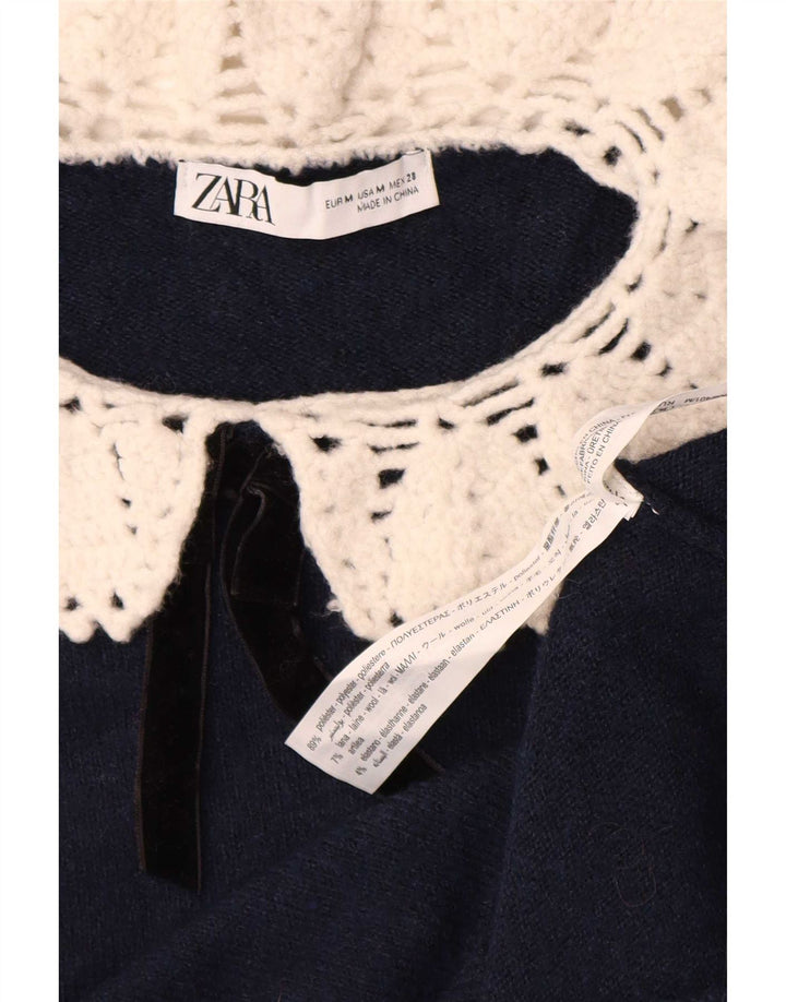 Женский вязаный укороченный топ Zara UK 12, средний темно-синий, полиэстер