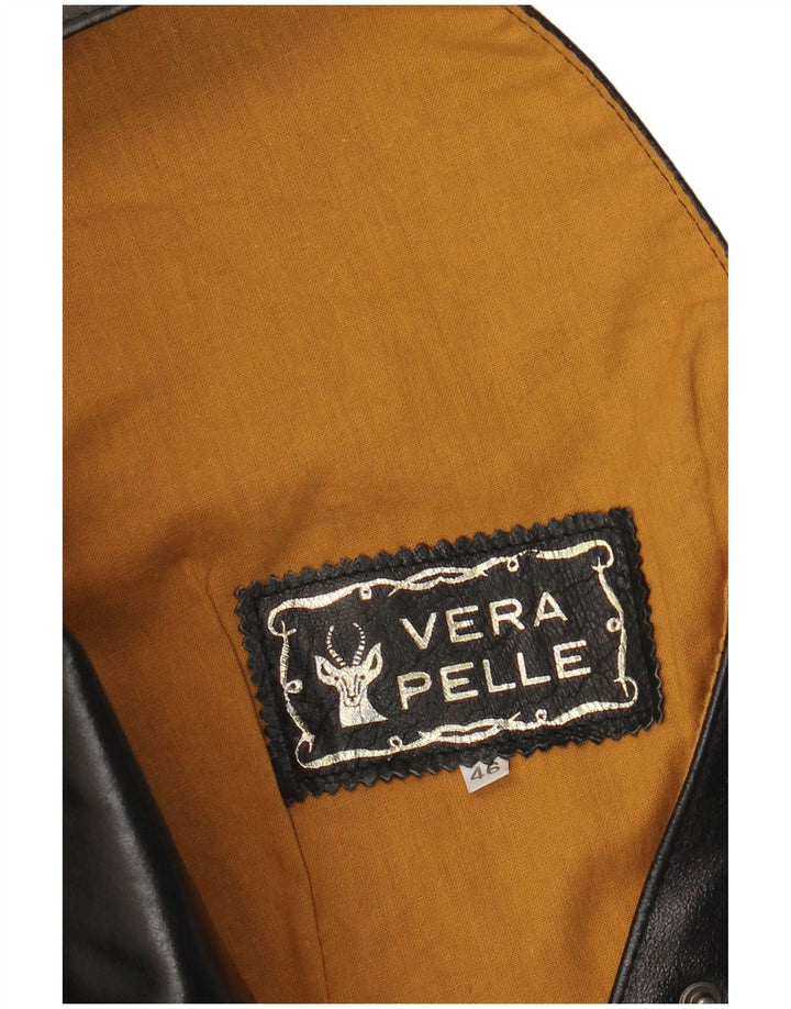 ВИНТАЖНЫЙ женский кожаный жилет IT 46 большой черный кожаный