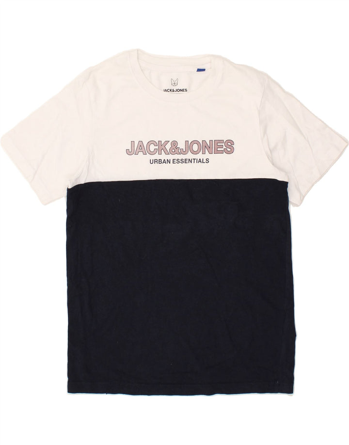 JACK & JONES Boys Graphic T-Shirt Top 13-14 Years Navy Blue Colourblock | Vintage Jack & Jones | Thrift | Second-Hand Jack & Jones | Used Clothing | Messina Hembry 