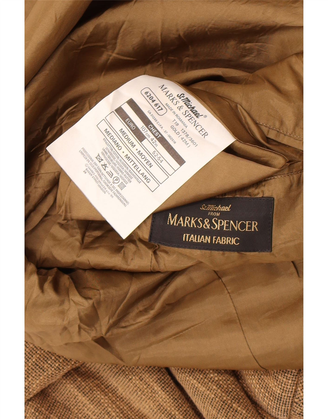Мужской пиджак на 3 пуговицах Marks & Spencer UK 38, средний коричневый в крапинку