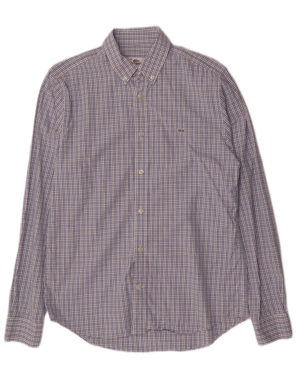Lacoste Mens Regular Fit Shirt Size 39 Medium Blue Check Cotton
