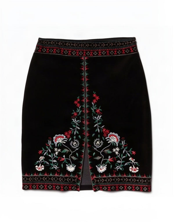 Женская бархатная юбка-карандаш Brora UK 12 Medium W32, черный хлопок с цветочным принтом