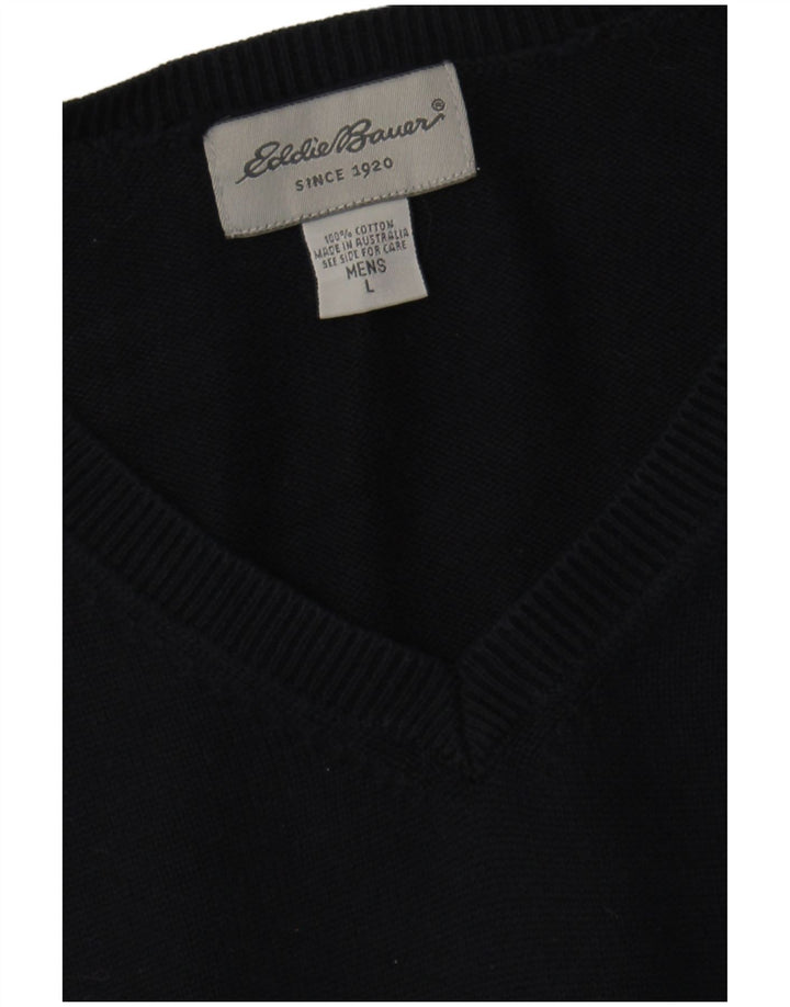 Мужской джемпер с v-образным вырезом EDDIE BAUER, большой темно-синий хлопковый свитер