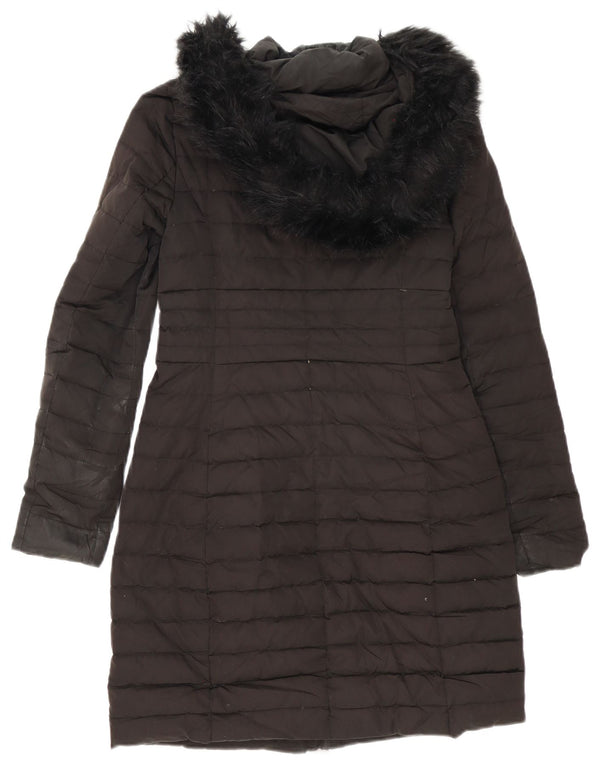 Женское длинное стеганое пальто с капюшоном Zara UK 6 XS, черное