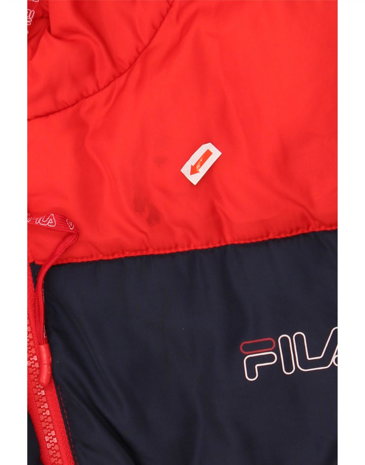 Мужская утепленная куртка FILA с капюшоном и графическим рисунком UK 38, средний красный цвет с цветными блоками
