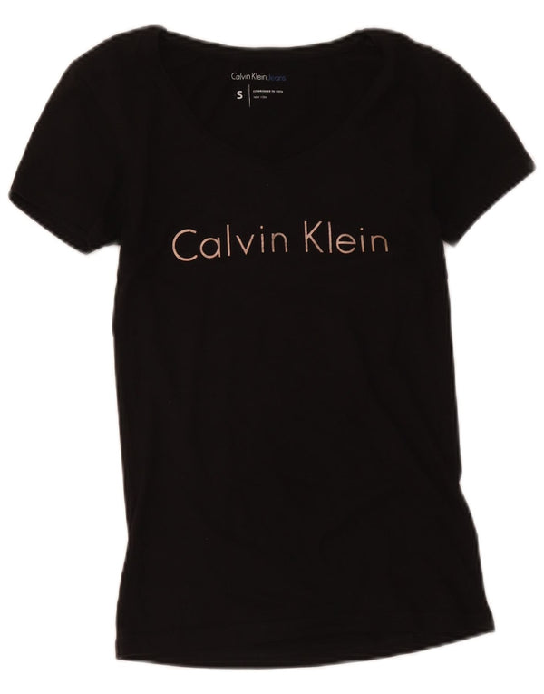 Женская футболка с рисунком Calvin Klein Jeans Top UK 10, маленькая черная