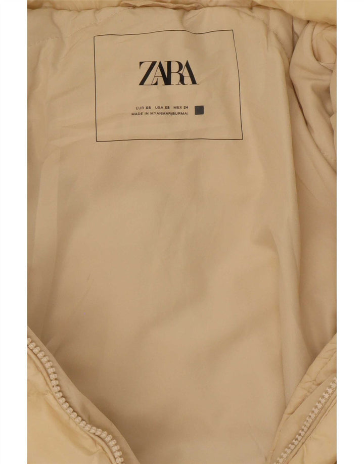 Zara Женское длинное стеганое пальто с капюшоном UK 6 XS Бежевый полиэстер