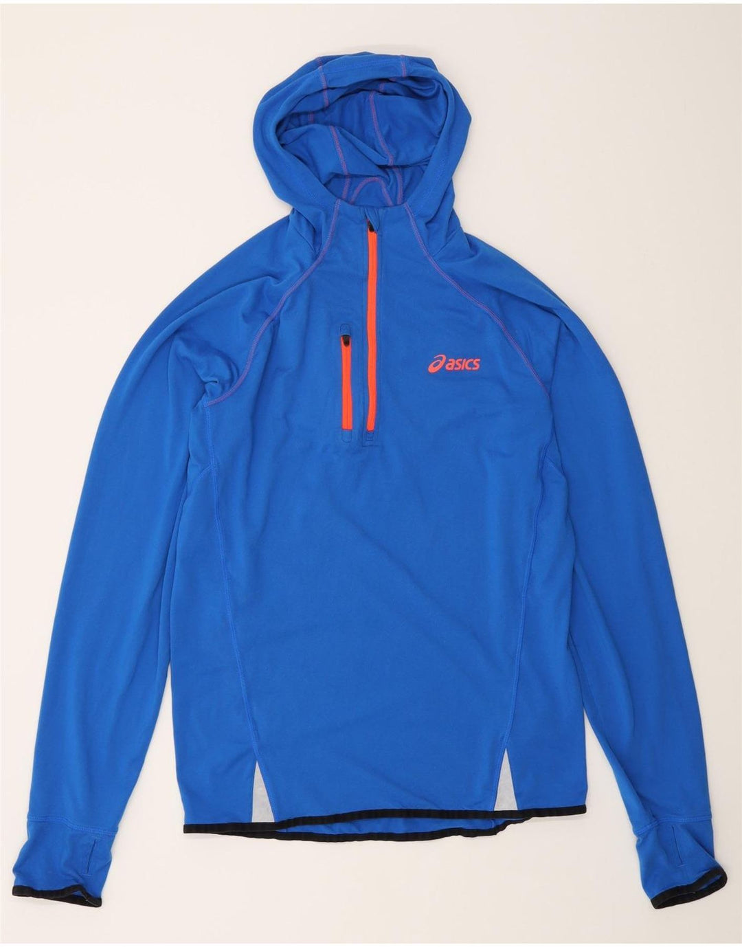 Мужская футболка Asics с капюшоном на молнии и длинными рукавами, средний синий полиэстер
