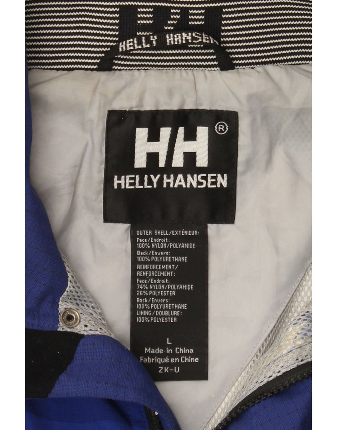 Мужская дождевик Helly Hansen с графическим рисунком UK 40, большой синий нейлон с цветными блоками