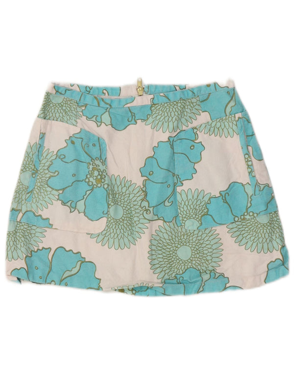 Женская мини-юбка Topshop UK 10, маленькая, W25, синяя, хлопковая с цветочным принтом