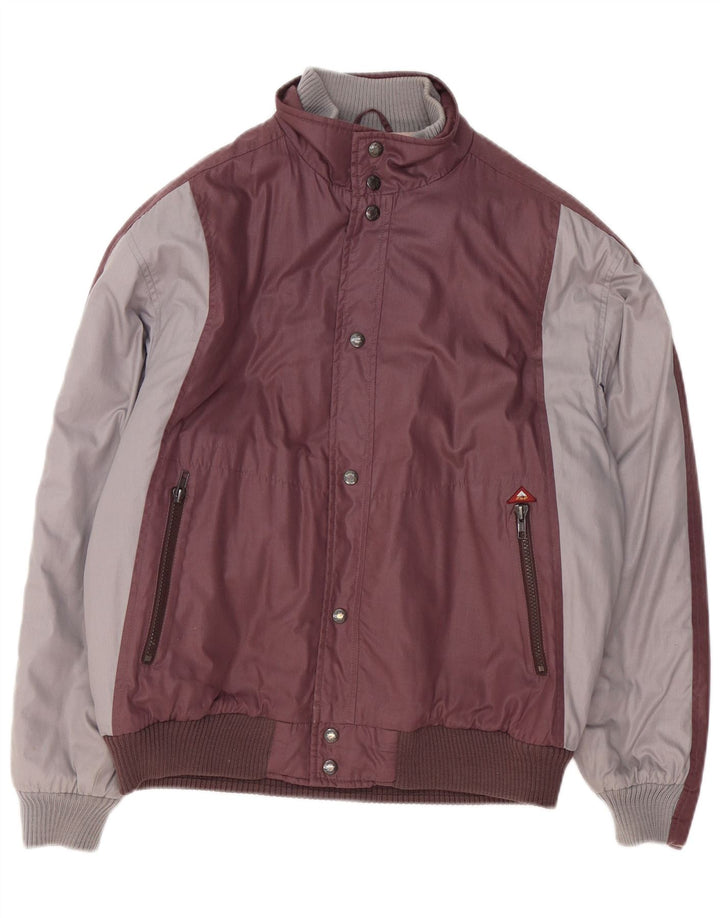 Винтажная мужская куртка-бомбер UK 38, средний бордовый полиэстер с цветными блоками