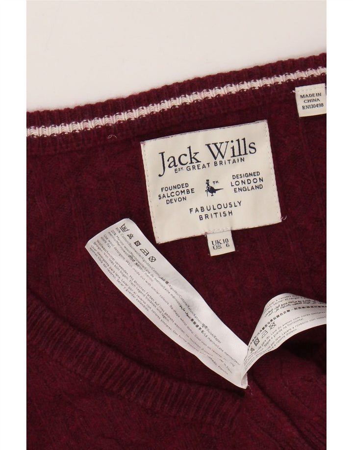 Женский укороченный джемпер с v-образным вырезом JACK WILLS, размер UK 10, маленький бордовый хлопок, хлопок