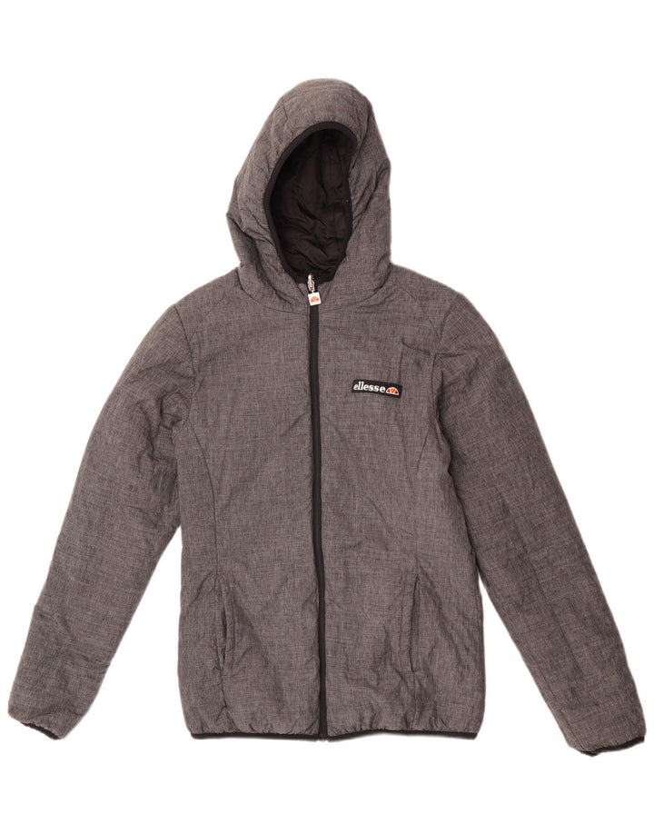 Женская двусторонняя стеганая куртка Ellesse с капюшоном UK 10, маленький серый нейлон